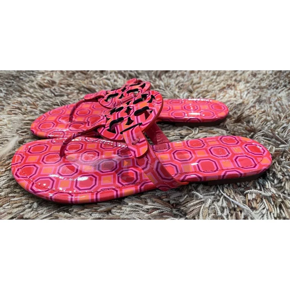 Tory Burch Miller Sandals Flip Flop Orange Coral Pink Thong Size 8.5
